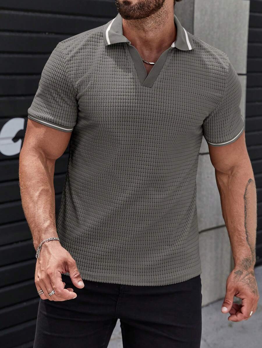 Manfinity RelaxMax Men's Casual Color Block Trim Short Sleeve Polo Shirt