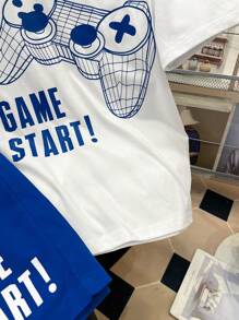 SHEIN 2pcs/Set Teen Boys Casual Gamer Graphic Print T-Shirt And Shorts Set, Summer, Cotton - White - View 4