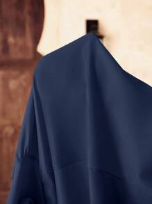 SHEIN Tween Girls' Vacation Pieced Floral Retro Pattern Trimming 3/4 Sleeve Dress, Arabian Dress - Navy Blue - View 5