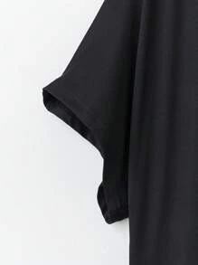 SHEIN LUNE 女士优雅夏季黑色连衣裙，宽松针织连衣裙，V 领，侧褶和喇叭下摆，加大码 - 黑色 - 查看 6