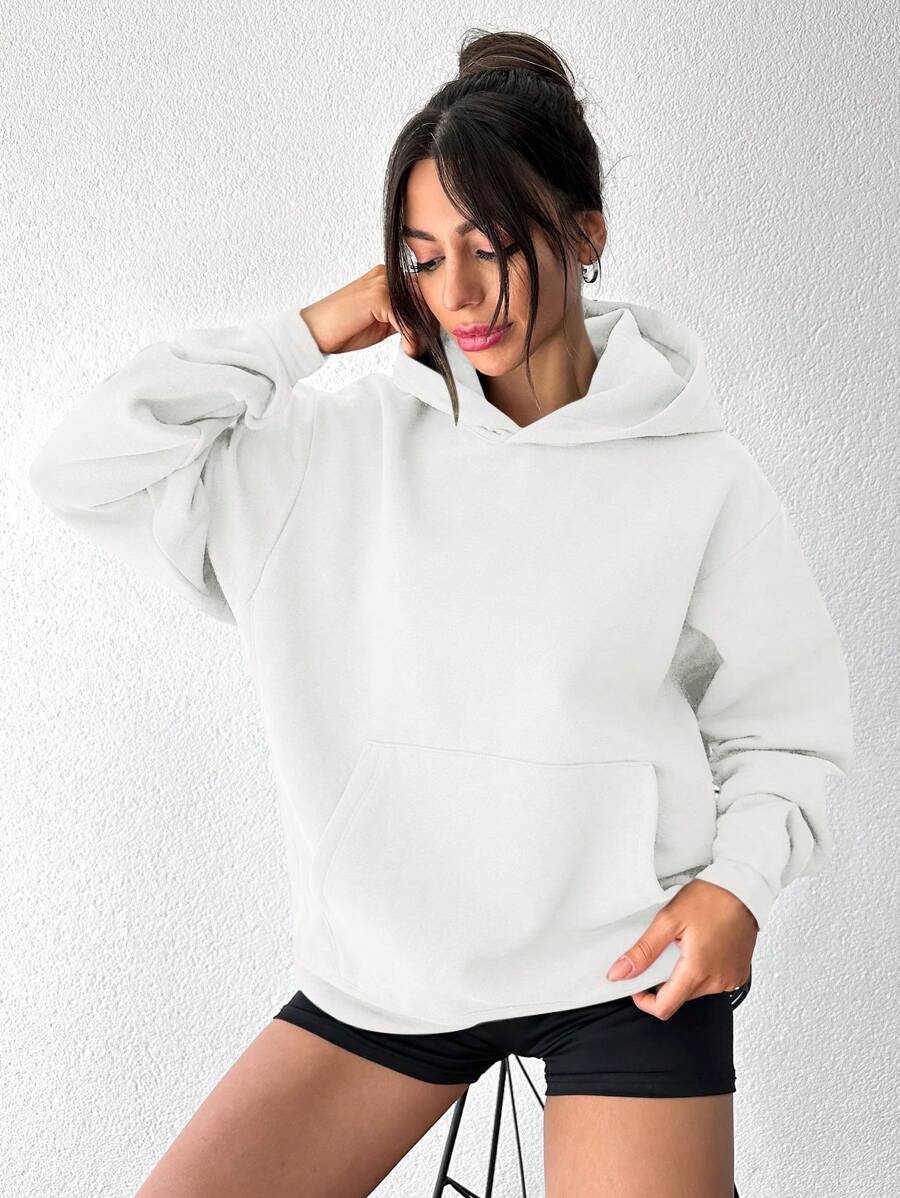 EURMUSE Women's Solid Color Drop Shoulder Hoodie