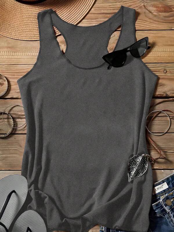 SHEIN LUNE Women's Summer Casual Solid Color Tank Top, Versatile Back To School,Casual