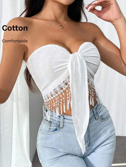 Firerie Blusa simple de gancho tejido y corbata diaria de tubo para mujer de unicolor