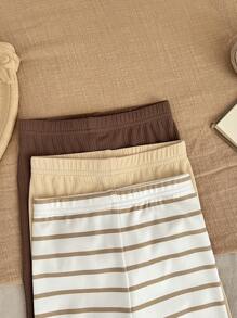 SHEIN LMoss Kids 男婴 6 件套舒适贴身纯色条纹图案圆领短袖上衣和裤子舒适亲肤睡衣套装 - 彩色 - 查看 5