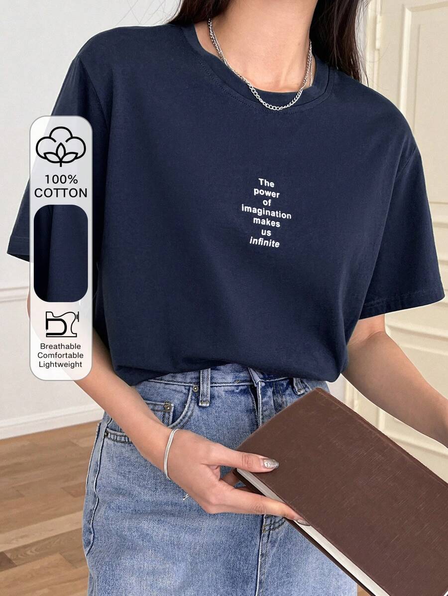 DAZY Slogan Graphic Drop Shoulder Tee The Power Of Imagination Makes Us Infinite