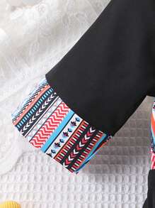 夏季新款少女装适合 4-7 岁，休闲日常海滩度假旅行波西米亚风连衣裙，V 领收腰复古印花 - 黑色 - 查看 4