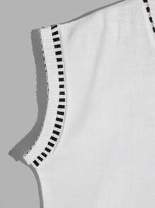 RueChic Men Solid Contrast Stripe Regular Sweater Vest - White - View 4