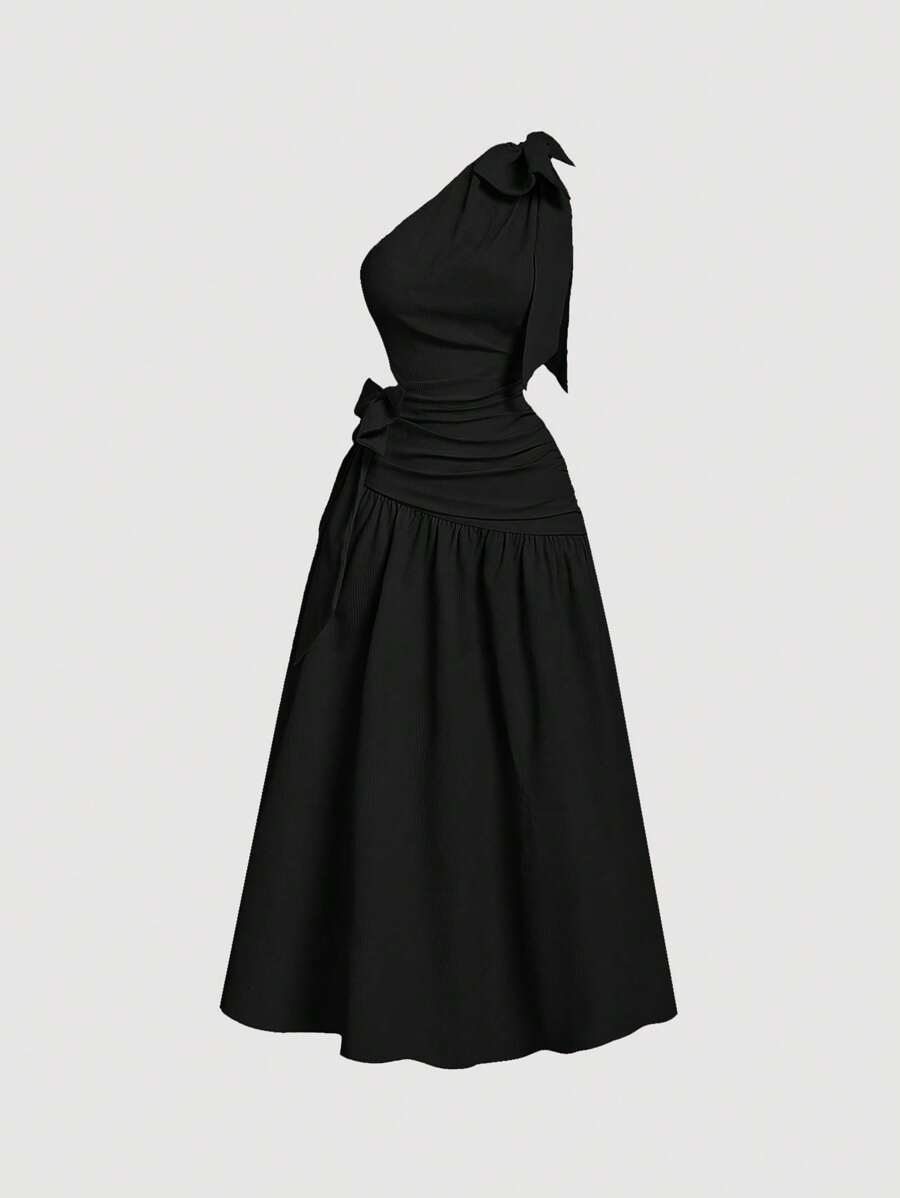 SHEIN MOD Women's Sleeveless Elegant Large Bowknot Strap Black Dress, Giving Women Outfit,New Year Eve Dress,Holiday Dress - Black - View 1