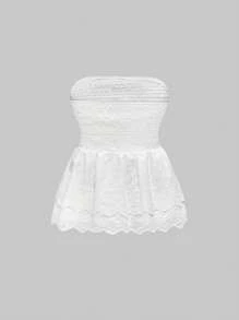 ROMWE Hippie 女士双层刺绣串珠衬衫，夏季假期 - 白色 - 查看 2