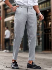 Calvornis 修身休闲裤，简约风格适合夏季商务休闲男士裤子男士裤子经典男士正装裤子男士西装裤男士西装裤 - 淺灰色 - 查看 3