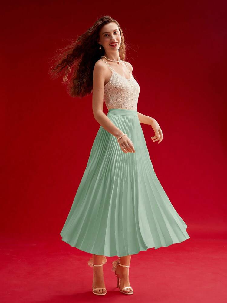 ELASTIC WAIST PLEATED FLOWY SKIRT,VALENTINE'S DAY