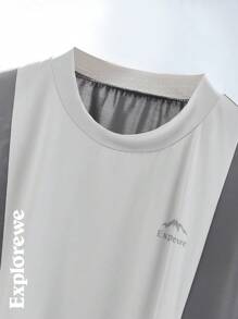 2pcs/Set Boys Light Grey Summer Casual Gym Outdoor Moisture-Wicking Quick Dry Color Block Crew Neck T-Shirt And Reflective Zip-Up Shorts Outfit Set - Grey - View 8