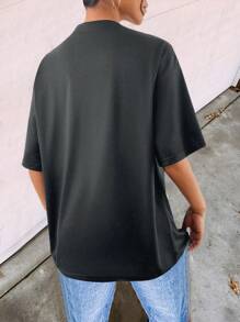 INAWLY Geometric Pattern Casual Short Sleeve T-Shirt, Suitable For Everyday Wear - Dark Grey - View 2