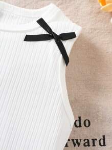 Conjunto de top sin mangas y pantalones negros abombados para niña bebé, decorado con lazos negros tridimensionales dulces y frescos, ideal para jugar a diario - Multicolor - Ver 5