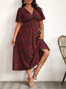 SHEIN Frenchy Blommönster sommar miniklänning, semesterstil - Röd - Visa 1