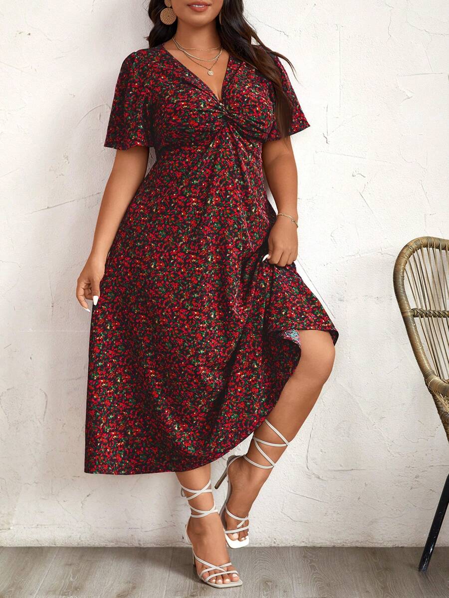 SHEIN Frenchy Blommönster sommar miniklänning, semesterstil - Röd - Visa 1