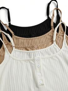 Calvaya Plus Size Women Solid Color Button Half-Placket Casual Camisole
