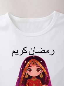 Teen Girl Comfortable Casual Sports Graphic Print Crew Neck Short Sleeve T-Shirt For Everyday Wear - White - View 3