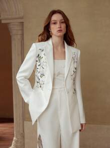 MOTF PREMIUM BLAZER À BRODERIE FLORALE STRUCTURÉE - Blanc - Voir 7