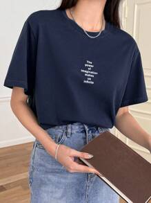 DAZY Slogan Graphic Drop Shoulder Tee The Power Of Imagination Makes Us Infinite