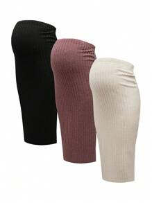 Modmama Maternity   Women's Ribbed Bodycon Skirt With Tummy Control, 3 Pieces Set