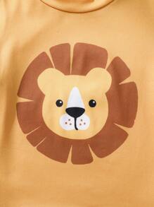 2 Pcs/Set Newborn Baby Boy Lion Print Short Sleeve Shirt & Long Pants Set, Cute Outfit For 3-6 Months, Orange Color Suitable For Summer, Versatile For Casual Wear Or Outdoor