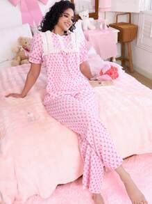 SweetSlumber Conjunto de pijama a rayas con volantes y lazo para mujer