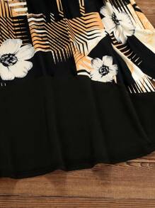 Mulvari Camiseta casual de manga larga con cuello redondo y estampado floral para tallas grandes - Multicolor - Ver 5