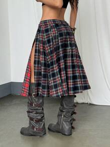 StreetHx Streetwear 女式拼色格子不对称下摆半身裙 - 彩色 - 查看 2
