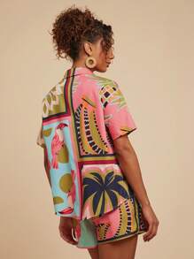 Travachic Tropical Print Short Sleeve Casual Vacation Shirt
