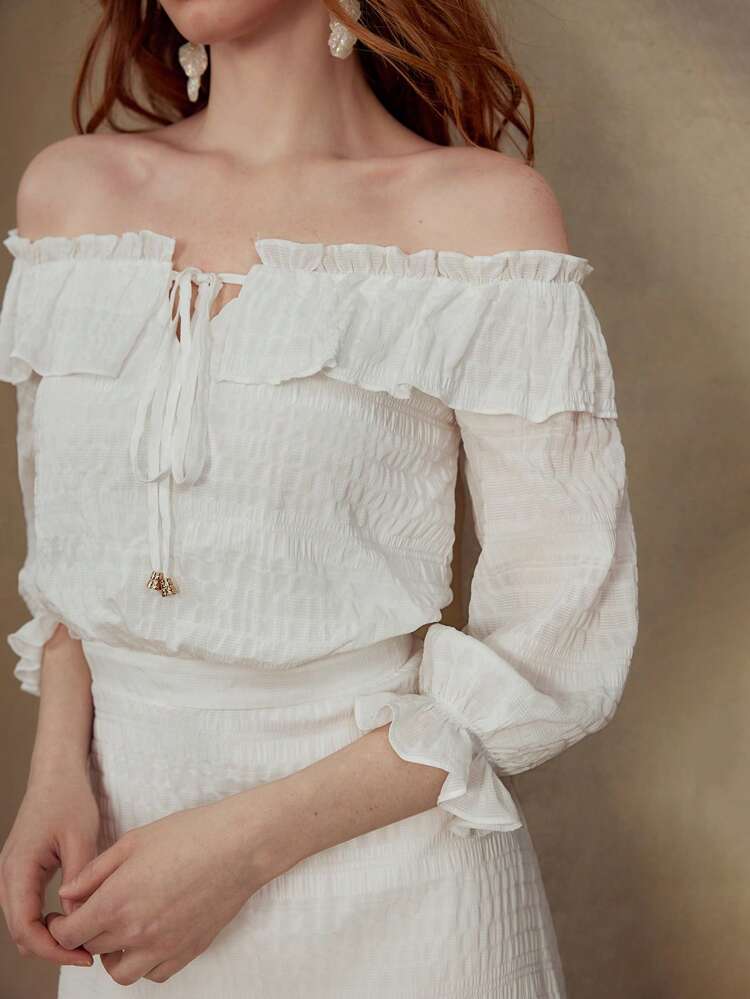 TEXTURED OFF SHOULDER DRESS