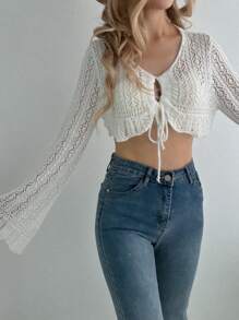 INAWLY Fashionable Hollow-Out Short Knitted Cardigan, Spring/Summer Fall Cloth For Women