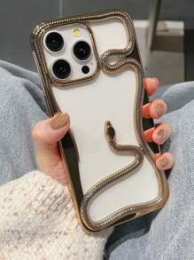 1pc Snake Pattern Anti-Drop Protective Phone Case Compatible With Iphone 16/15/14/13/12/11 - Gold - View 2