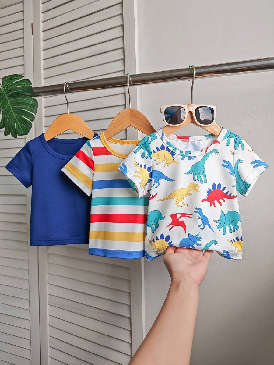 3 sztuki koszulek z nadrukiem dinozaura dla chłopca/chłopca, wygodne i uniwersalne, idealne na letnią zabawę lub wyjścia, jasne kolory sprawiają, że dziecko wygląda uroczo, pasują do każdego tyłka