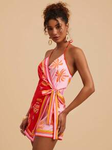 Travachic 棕榈树印花梭织女式连体裤，春夏装，女士沙滩装，女士西部装，春假装，女士演唱会装，波西米亚风，狂欢装，热带度假，节日装，女士浪漫休闲夏季装，热带装 - 玫紅色 - 查看 5