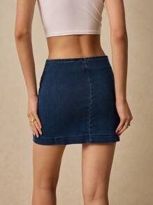 Poéselle Poeselle Jeans Skirt,Mini Skirt,Denim Skirt,Belt Buckle Decoration,Music Festival Costume,Women Skirts,Summer Women Outfit,Women's Low Waist Metal Buckle Decor Denim Mini Skirt,Suitable For Daily, Street, Holiday, Commuting And Other Occasions To Wear