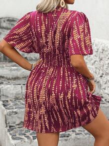 EMERY ROSE Plus Size V-Neck Short Sleeve Minimalist Casual Dress - Red Violet - View 2