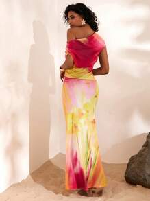 Opulessa 2 件套：女式纯色编织斜领上衣和高腰鱼尾下摆裙子