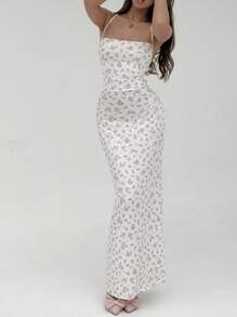 Manon Tanti 浪漫约会碎花吊带露背连衣裙，粉色和雏菊图案，春夏，白色毕业礼服 - 淺粉色 - 查看 8