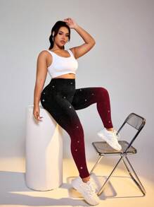 Plus Size Women Shiny Leggings, Party Style - Multicolor - View 4