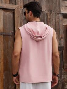 Genlund Manfinity Nomadique Men's Solid Color Pink Contrast Lace Sleeveless Hooded Shirt - Pink - View 3