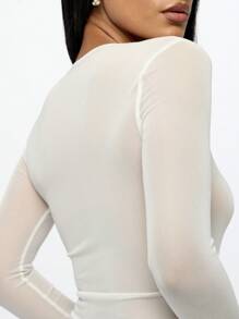 SUMWON WOMEN Long Sleeve Mesh Top Women Sheer Overlay Basic Layer Fall Winter Layering Piece Fashion Essential - Cream - View 7