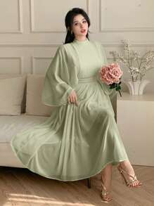 DAZY Plain Collar Pleated Ruffle Sleeve Midi Dress For Women Prom Dress Elegant,Fall Clothes