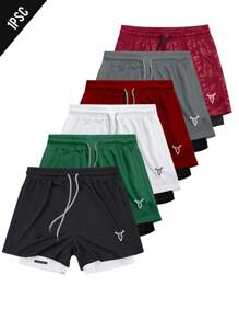 Manfinity Sport Corelite 1pc Men's Fitness Shorts, Running Training Shorts, Basketball Shorts, With Quick-Dry Lining And 2-In-1 Design, Spring And Summer - Black and White - View 1