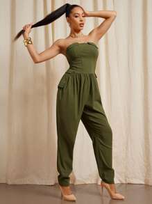 Vixey Stretch Woven Strapless Harem Leg Jumpsuit, Business Casual Women, Office Outfits For Women, Work Clothes Women - Blue - View 1