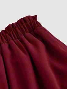 SHEIN MOD Ruffle Skirt Boho Long Skirt Break Paperbag Waist Frill Trim Ruffle Hem Skirt - Burgundy - View 3