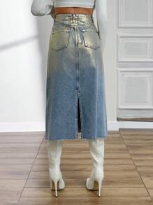 RueChic Women's Fashionable Metallic Washed Denim Mini Skirt - Multicolor - View 2