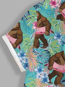 Manfinity RSRT 2pcs Men's Tropical Print Short Sleeve Shirt And Shorts Set, Vacation - Multicolor - View 4