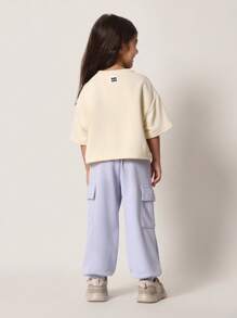 SUMWON 儿童两件套运动套装超大短款运动衫带标志松紧腰阔腿工装慢跑裤运动休闲娱乐冬季春季