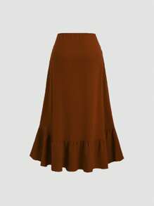 Sweetra Women's New Valentine's Day Deep Red Vintage-Style High-Low Hemline Skirt, Drawstring Ruffle Tier Skirt, Party Skirt, Bohemian Style Skirt Fall Cloth For Women - Brown - View 2